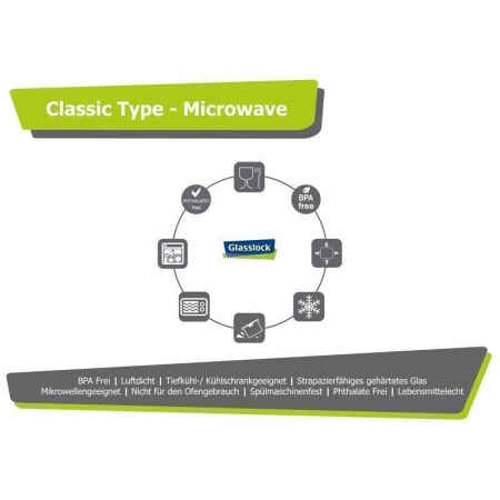 Glasslock Microwave rectangular - Duo type, 1000ml (MCRK-100)