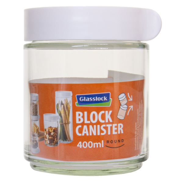 Glasslock - Block Canister 400ml - weißer Schraubdeckel...