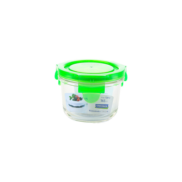 GLASSLOCK boîte de conservation en verre trempé pour micro-ondes avec couvercle à clip vert, color line, 165ml (MCCB-016-COGR)