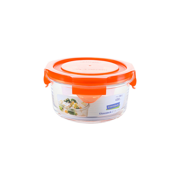 Glasslock Microwave round, color line, 380ml (MCCB-040-COOR)