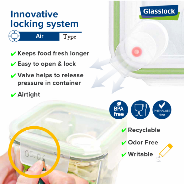 Glasslock, Set compact de 3 pièces, carré, Air Type (GL-641A)