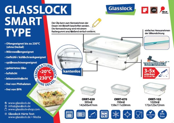 ORRT070BF Glasslock - Oven Smart 700ml (ORRT-070) Blue