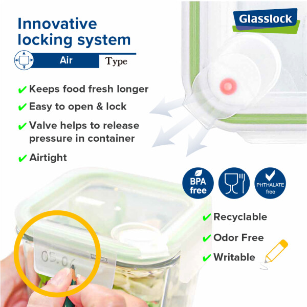 Glasslock Food container Set "Air Type" round plus, 800ml (MPCB-080A)