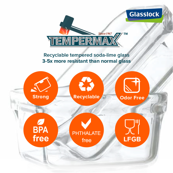 Glasslock récipient, adapté au four, rond, rouge, 850 ml (OCCT-085)