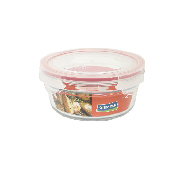 Glasslock Container, oven safe, round, red, 850 ml (OCCT-085)