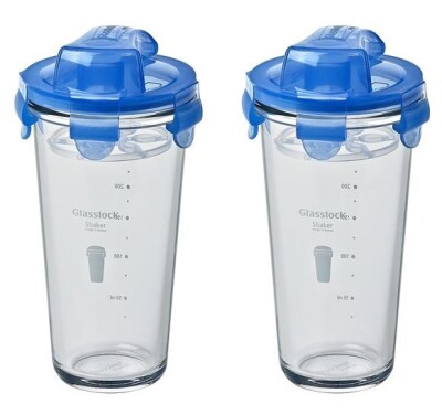 2x Shaker with printings, blue lid, 450ml